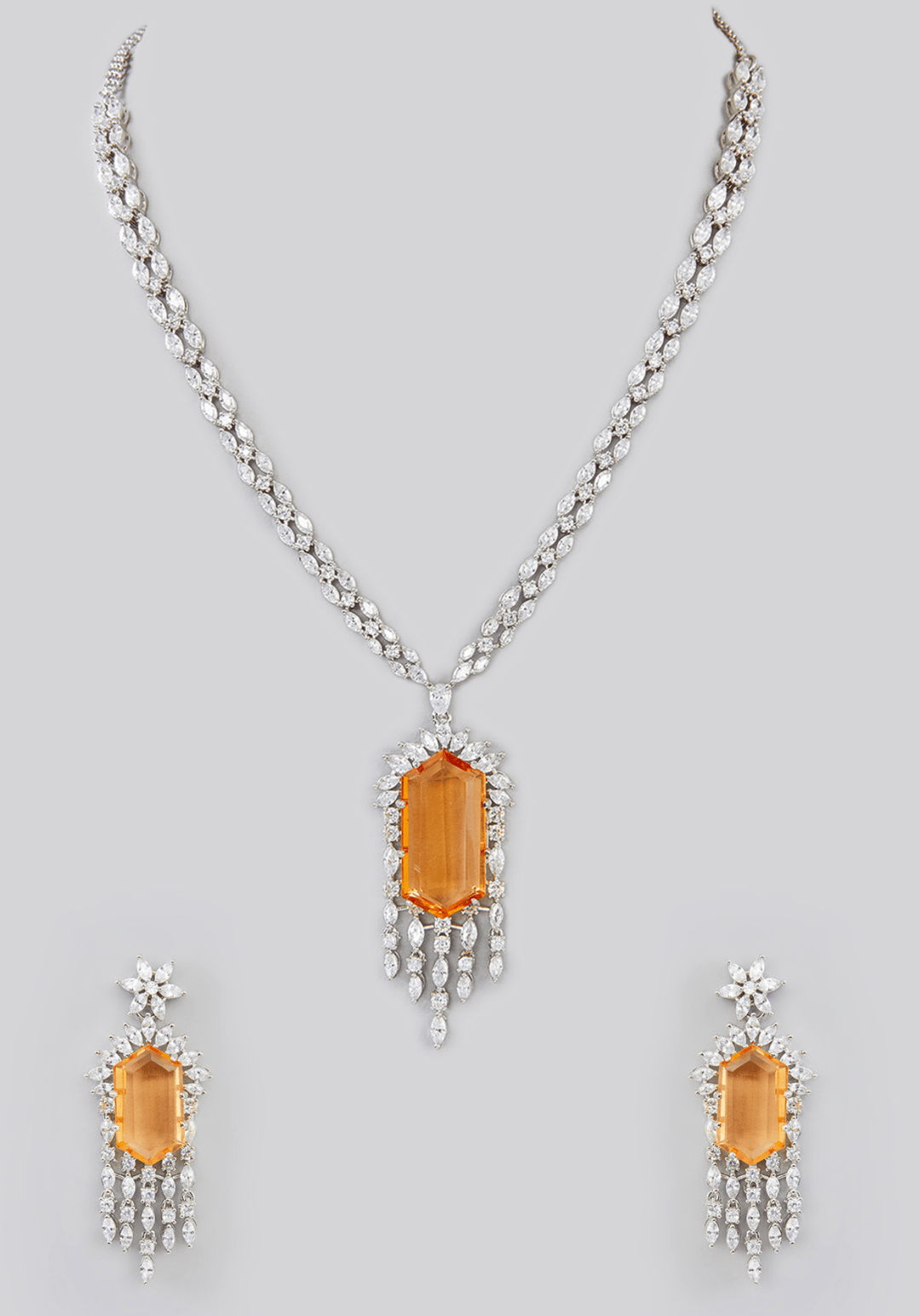 Topaz And Faux Diamond Necklace Set Zevar by Geeta - Fabilicious Fashion