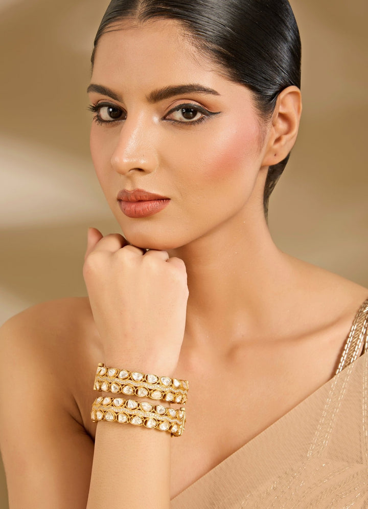 Triple Row Polki Stone Gold Tone Bangle Set Vivinia By Vidhi Mehra - Fabilicious Fashion