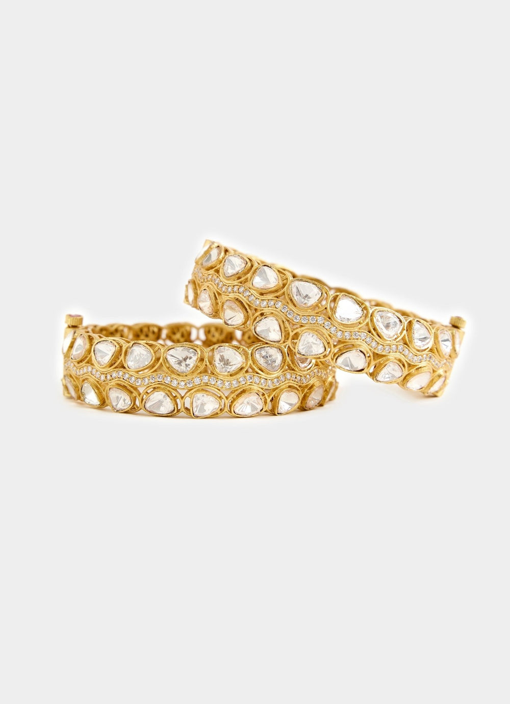 Triple Row Polki Stone Gold Tone Bangle Set Vivinia By Vidhi Mehra - Fabilicious Fashion