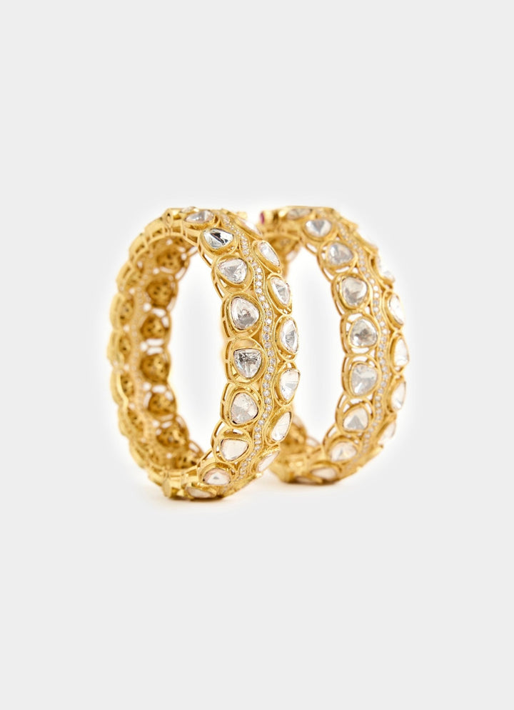 Triple Row Polki Stone Gold Tone Bangle Set Vivinia By Vidhi Mehra - Fabilicious Fashion