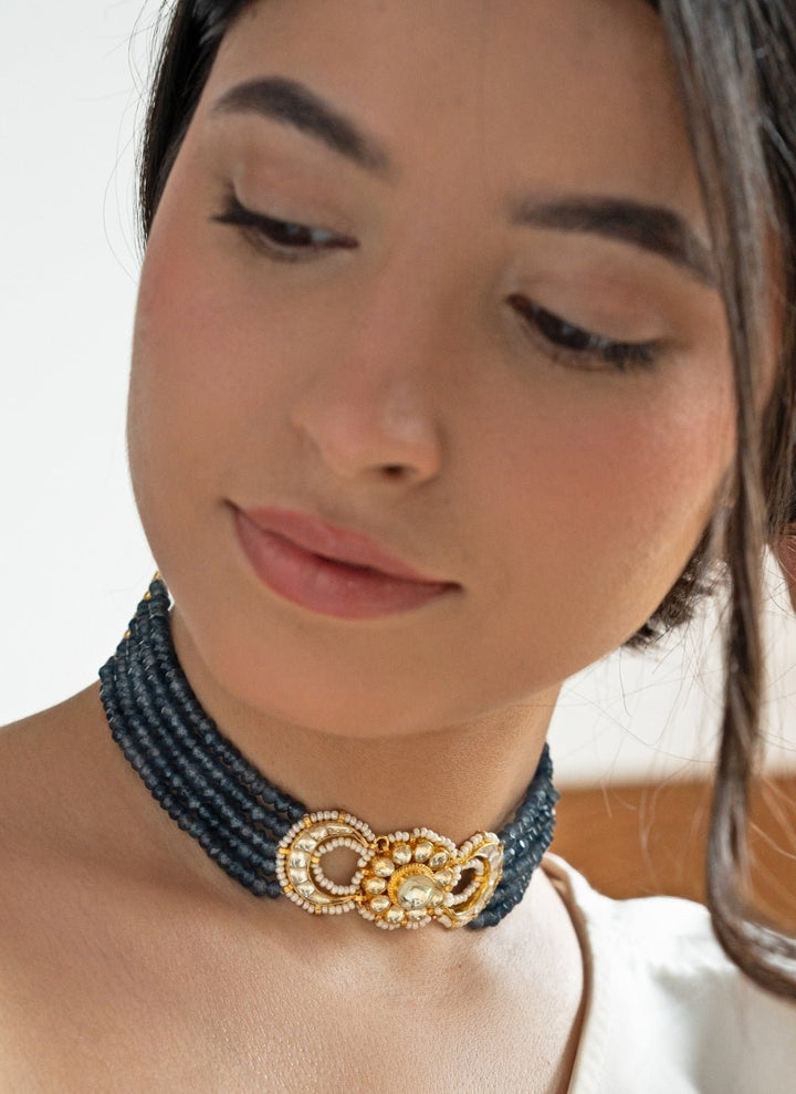 Do Taara Turquoise Blue Floral Kundan Choker NecklaceFabilicious Fashion