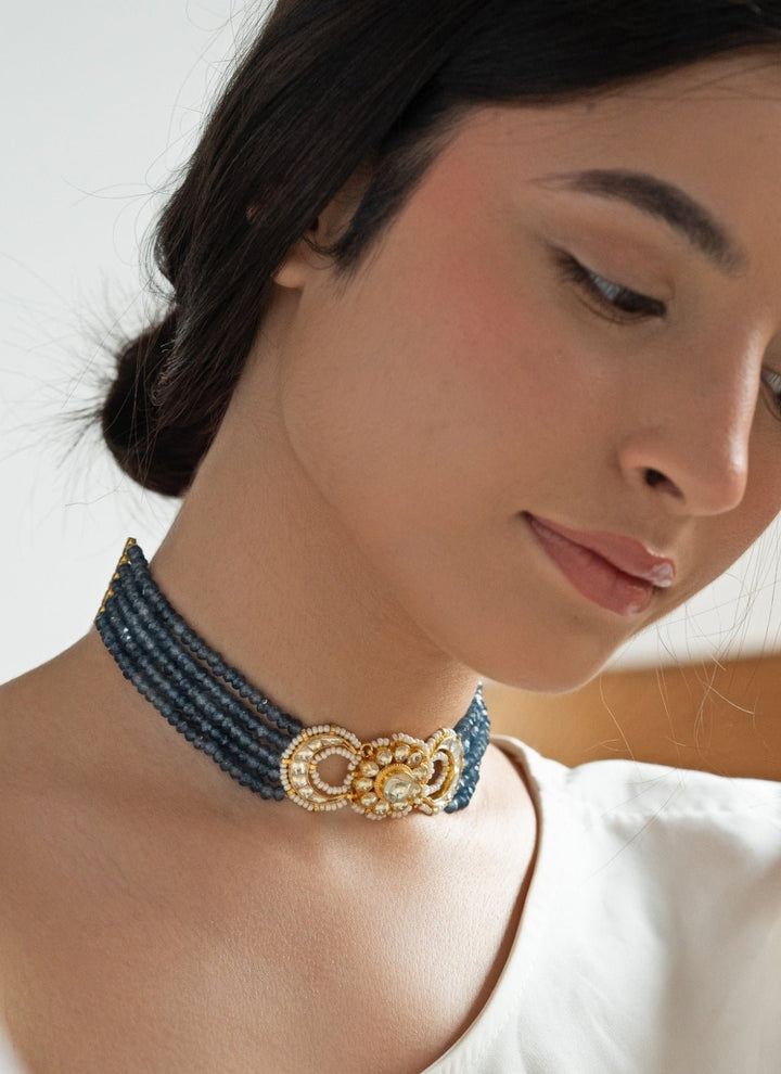 Do Taara Turquoise Blue Floral Kundan Choker NecklaceFabilicious Fashion