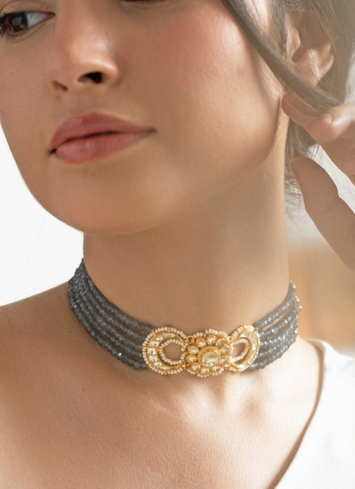 Do Taara Turquoise Blue Floral Kundan Choker NecklaceFabilicious Fashion