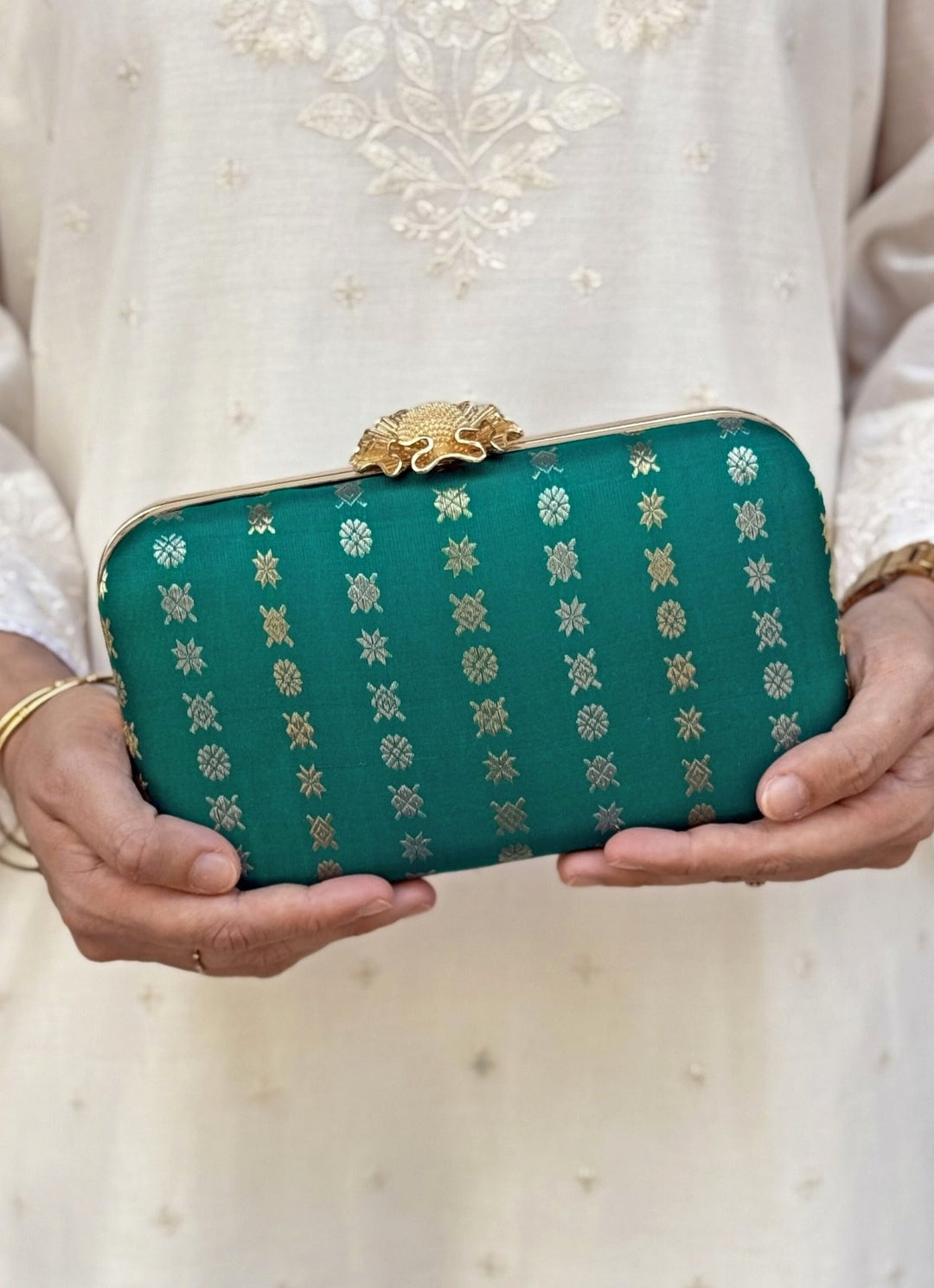 Amyra Turquoise Blue Kanchi Silk ClutchFabilicious Fashion