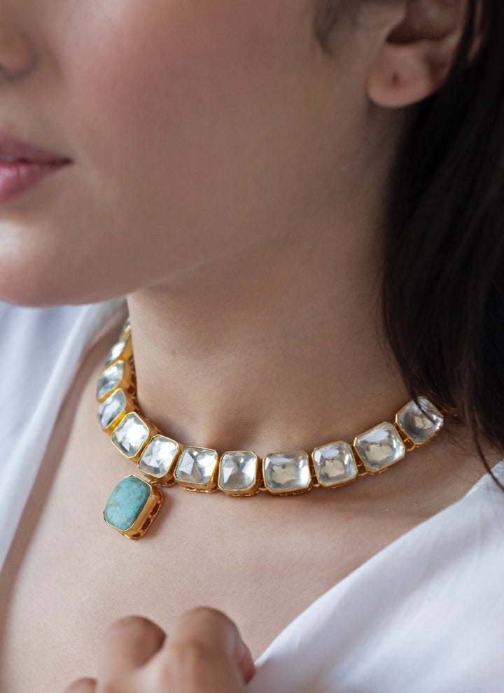 Do Taara Turquoise Blue Kundan Necklace SetFabilicious Fashion