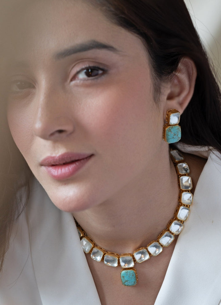 Do Taara Turquoise Blue Kundan Necklace SetFabilicious Fashion