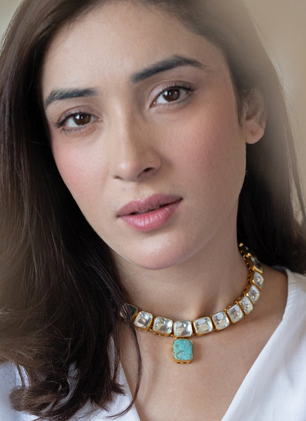 Turquoise Blue Kundan Necklace Set