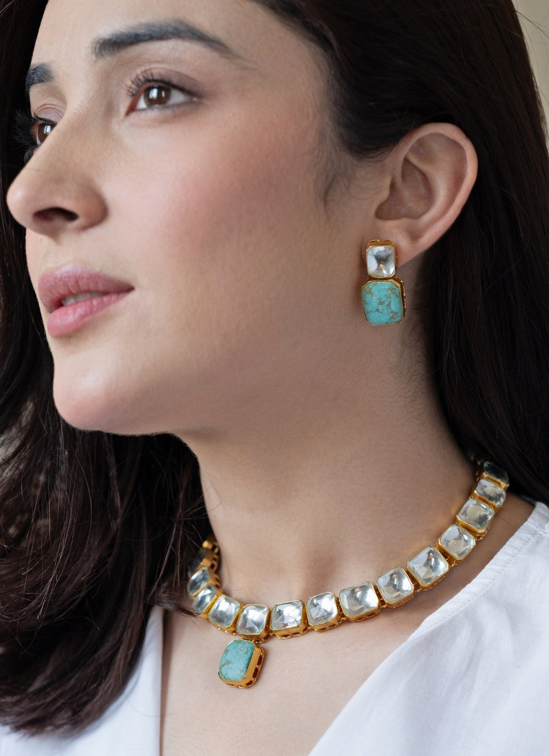 Do Taara Turquoise Blue Kundan Necklace SetFabilicious Fashion