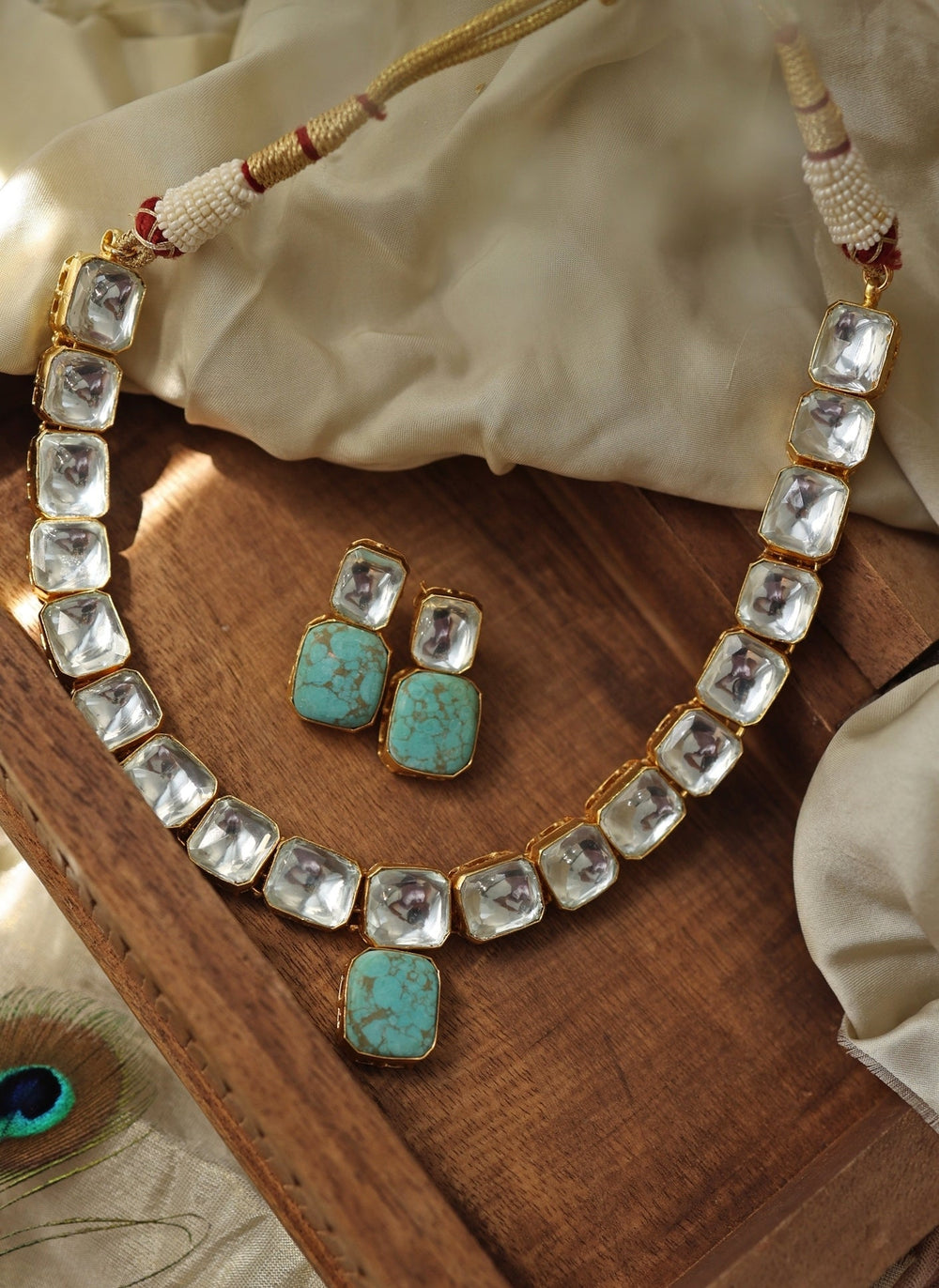 Do Taara Turquoise Blue Kundan Necklace SetFabilicious Fashion
