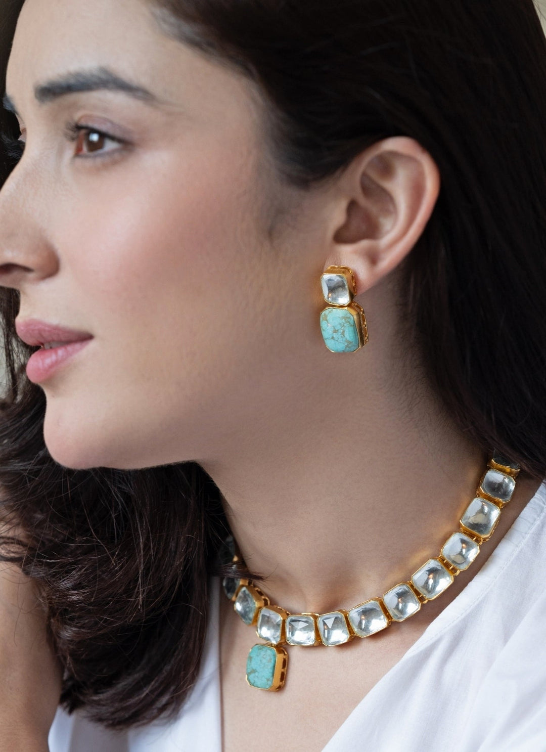 Do Taara Turquoise Blue Kundan Necklace SetFabilicious Fashion