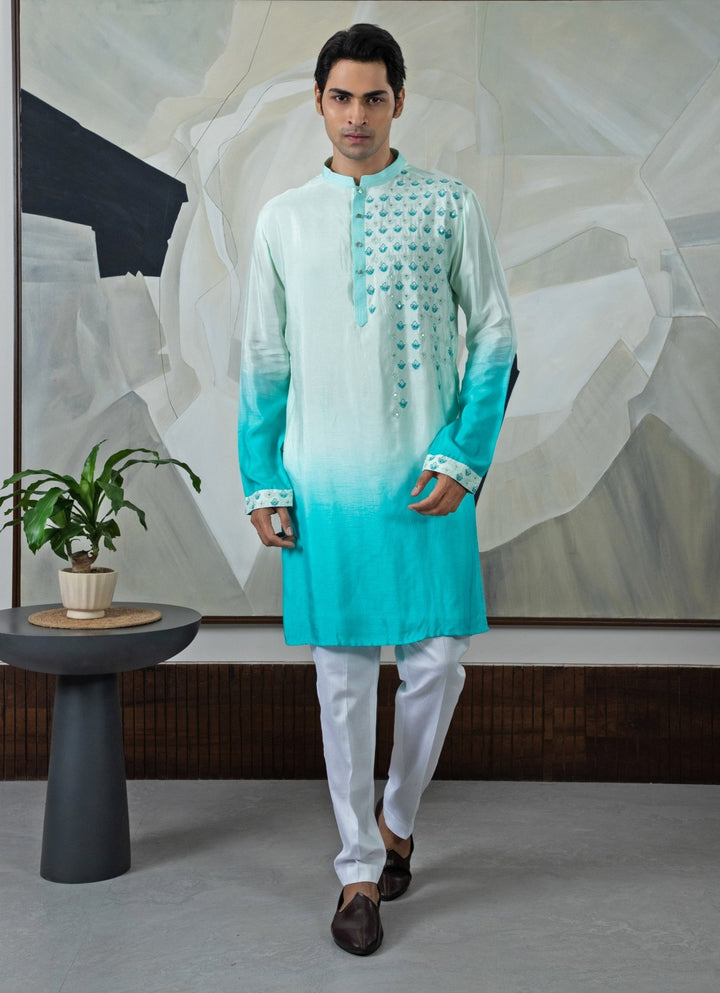 Turquoise Blue Ombre Kurta Pant Set Smriti - Fabilicious Fashion