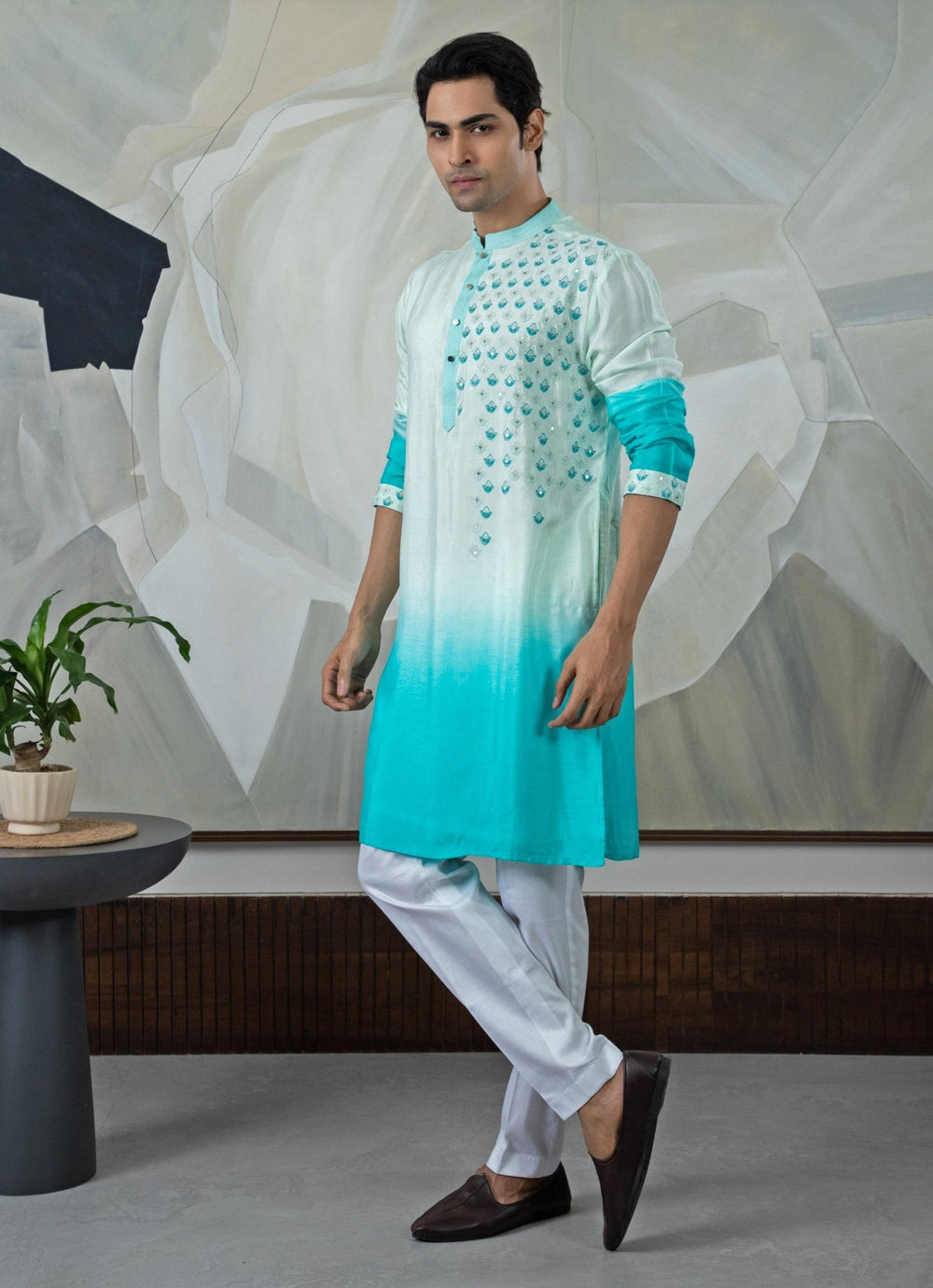 Turquoise Blue Ombre Kurta Pant Set Smriti - Fabilicious Fashion