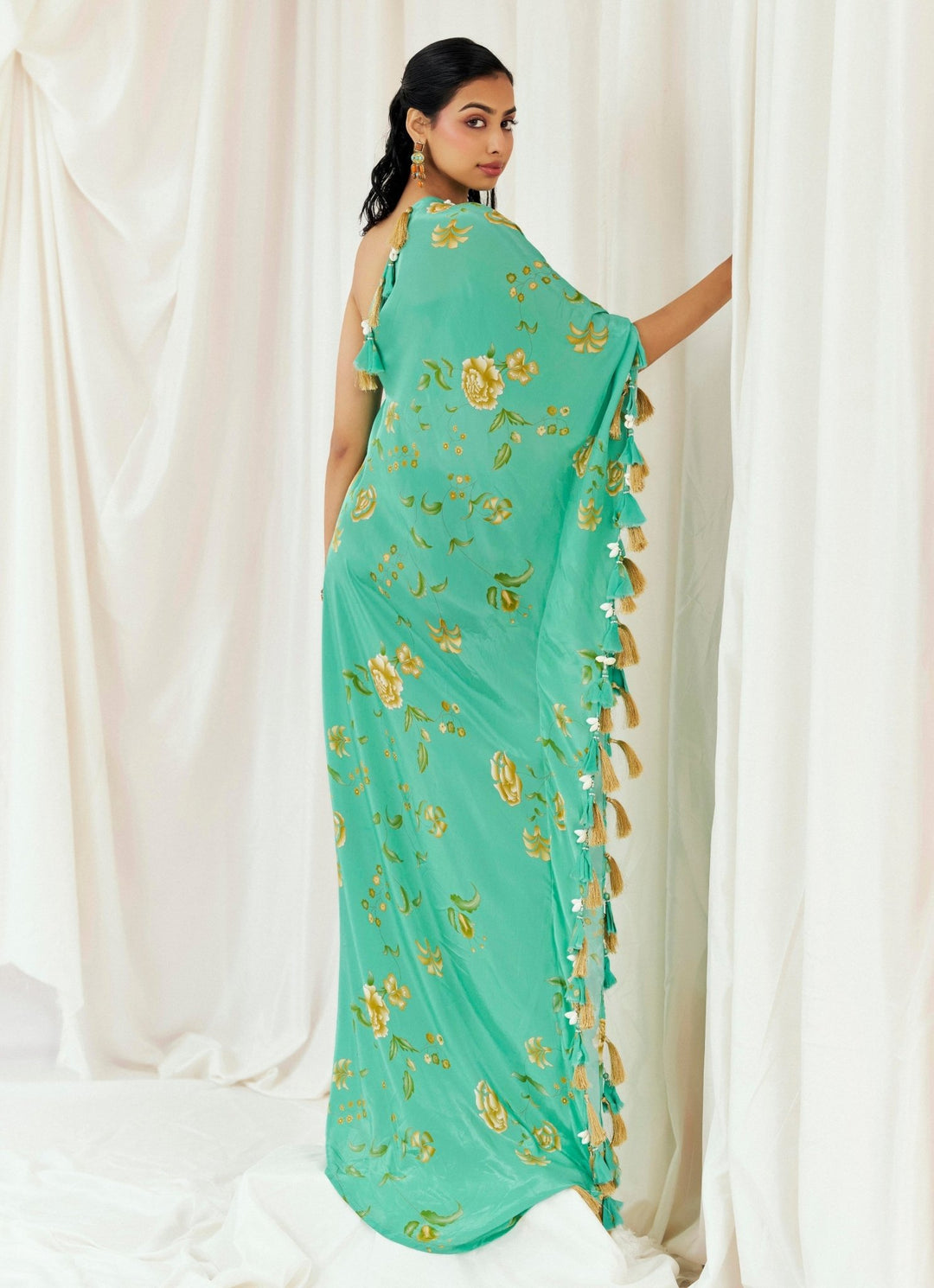 Turquoise Blue One Shoulder Crepe Kaftan Redpine - Fabilicious Fashion