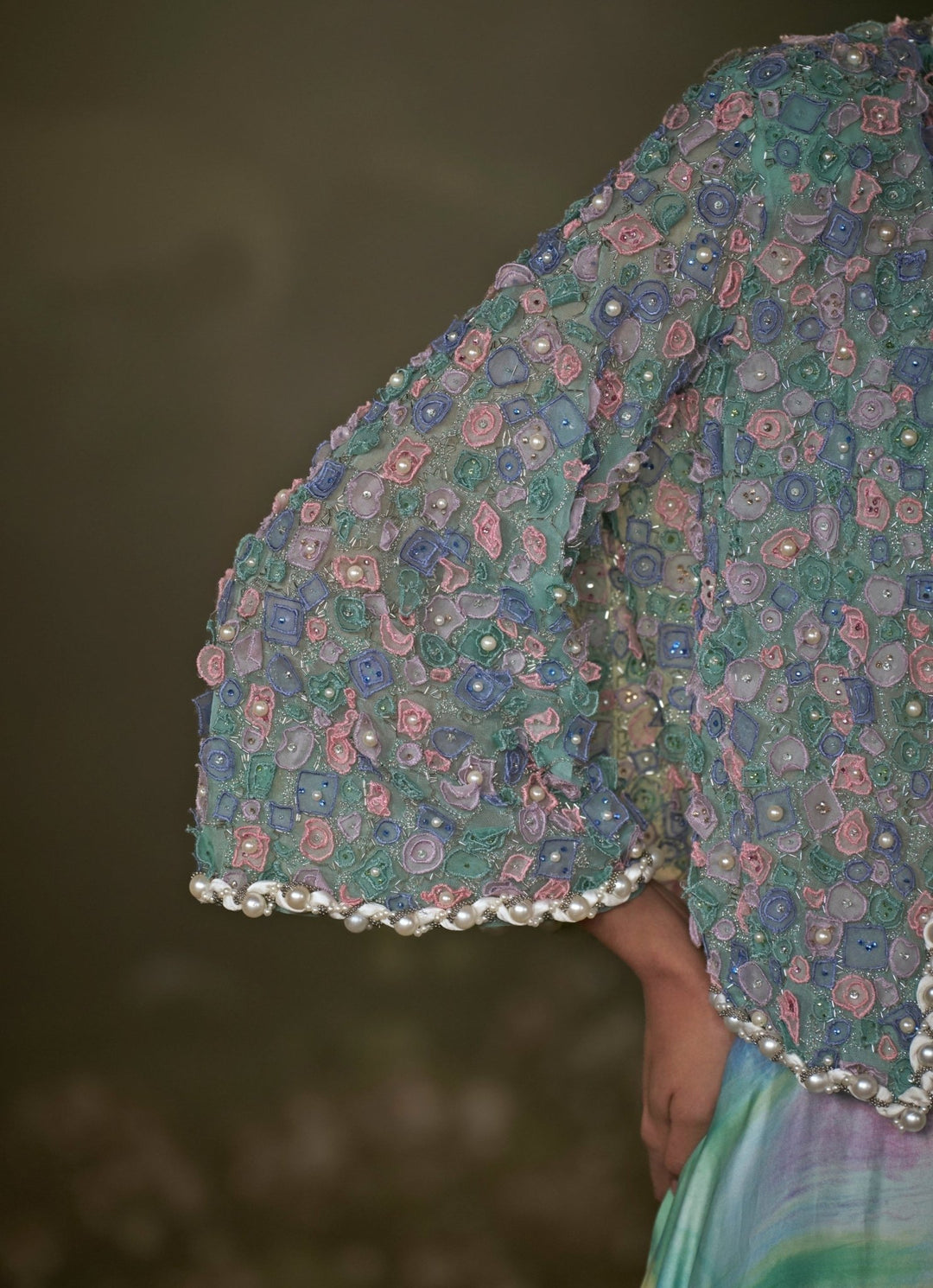 Turquoise Blue Organza Lehenga Set With Jacket Nitika Gujral - Fabilicious Fashion