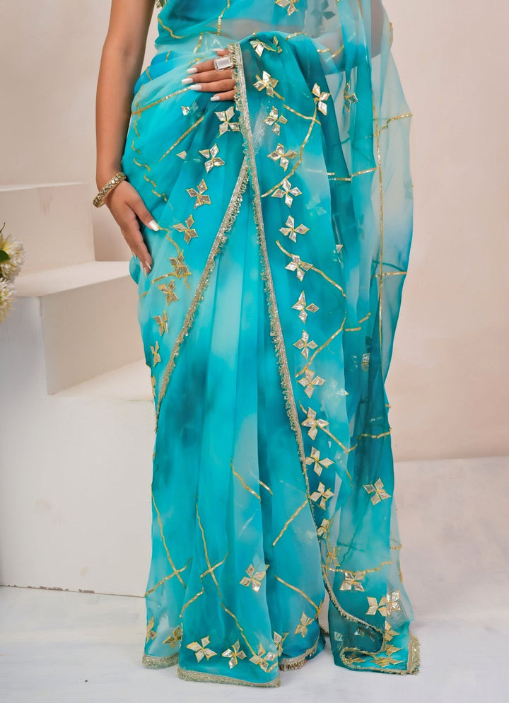 Geroo Jaipur Turquoise Blue Shaded Georgette SareeFabilicious Fashion