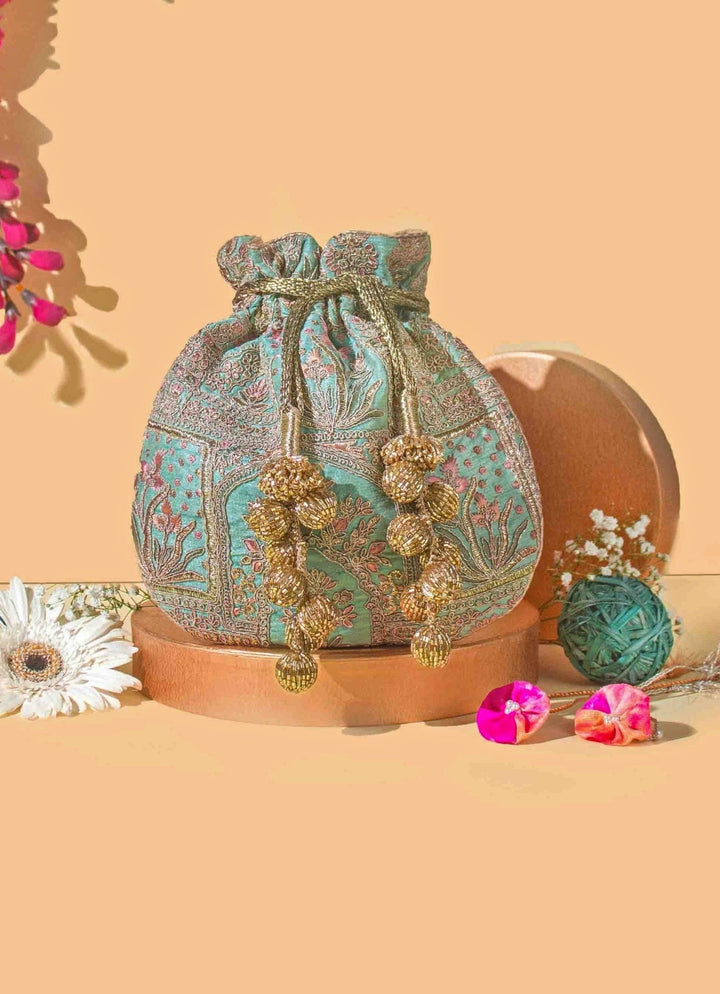 Turquoise Embroidered Potli AMYRA - Fabilicious Fashion