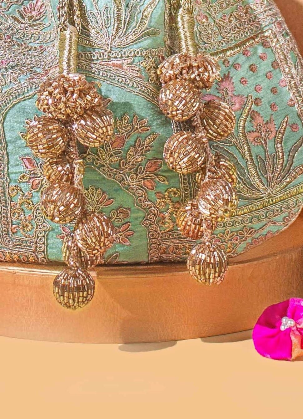 Turquoise Embroidered Potli AMYRA - Fabilicious Fashion