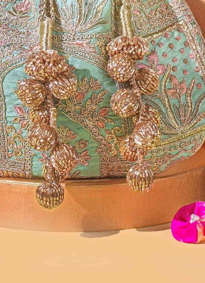 Turquoise Embroidered Potli AMYRA - Fabilicious Fashion