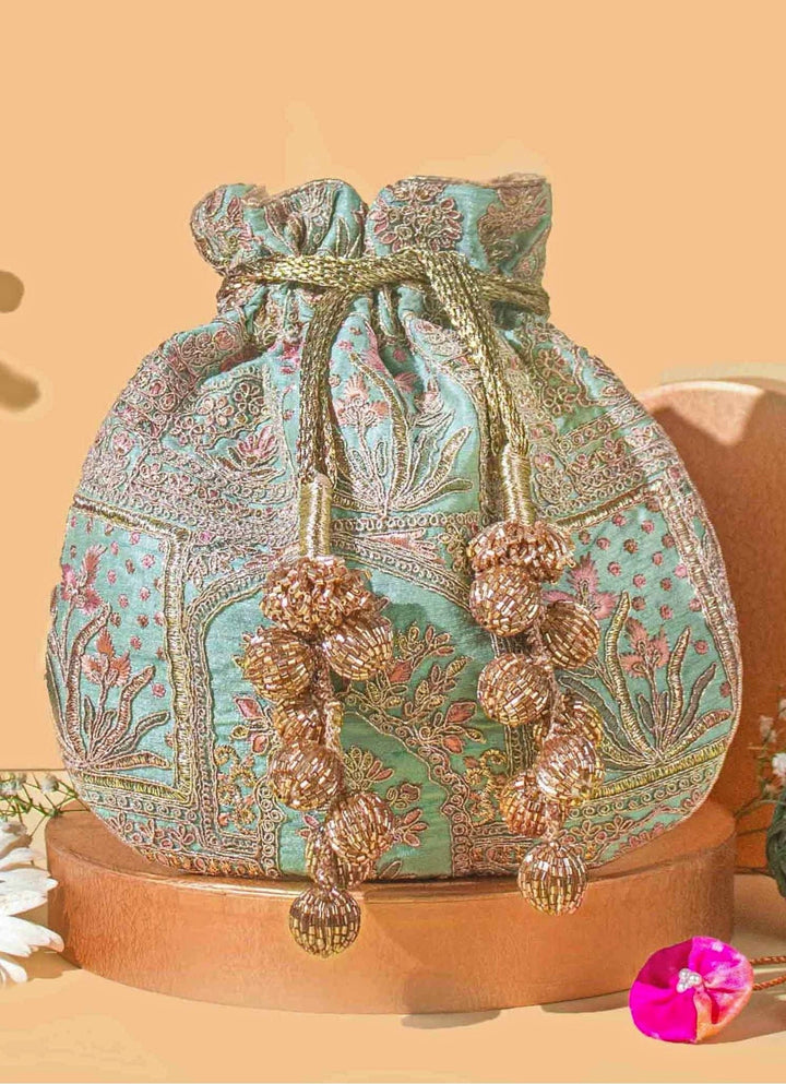Turquoise Embroidered Potli AMYRA - Fabilicious Fashion