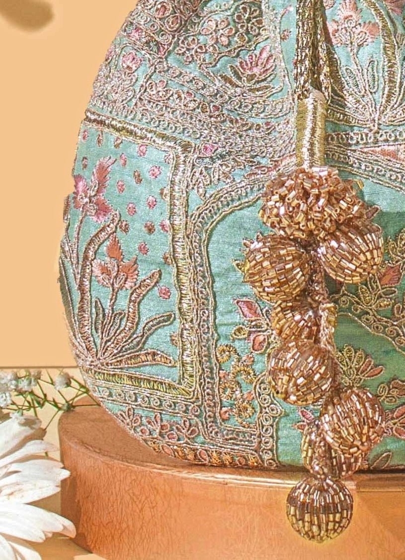 Turquoise Embroidered Potli AMYRA - Fabilicious Fashion