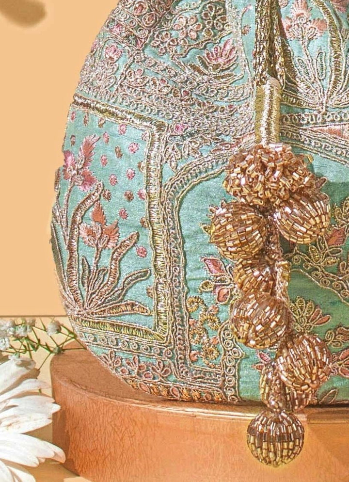 Turquoise Embroidered Potli AMYRA - Fabilicious Fashion