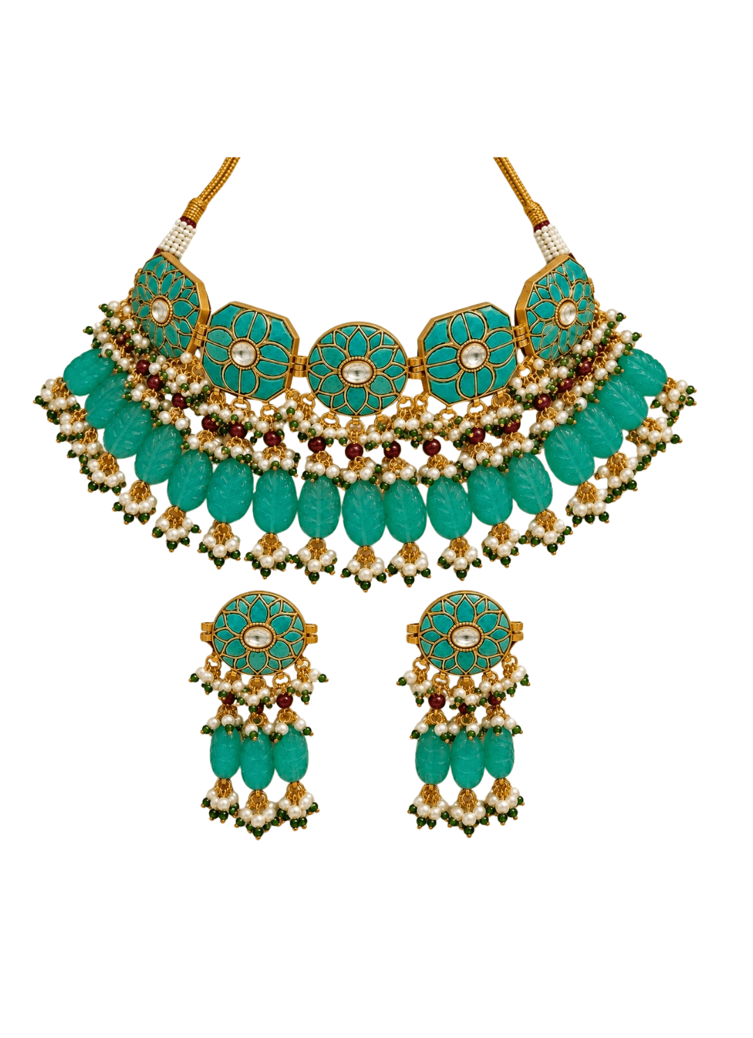 Vivinia By Vidhi Mehra Turquoise Floral Beaded Necklace SetFabilicious Fashion