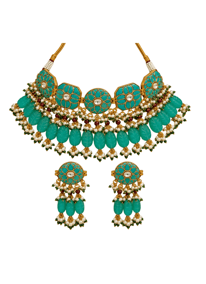 Vivinia By Vidhi Mehra Turquoise Floral Beaded Necklace SetFabilicious Fashion