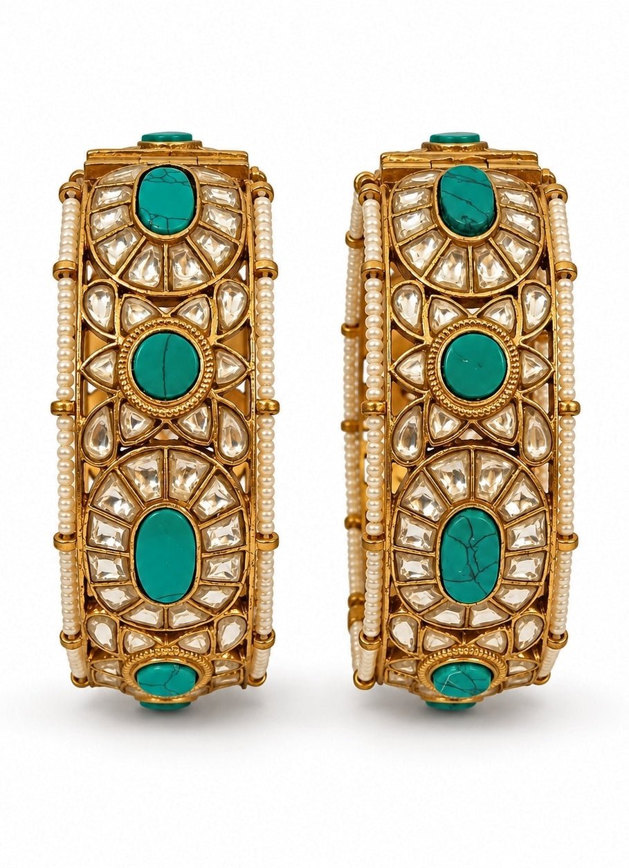 Vivinia By Vidhi Mehra Turquoise Kundan Pearl BanglesFabilicious Fashion
