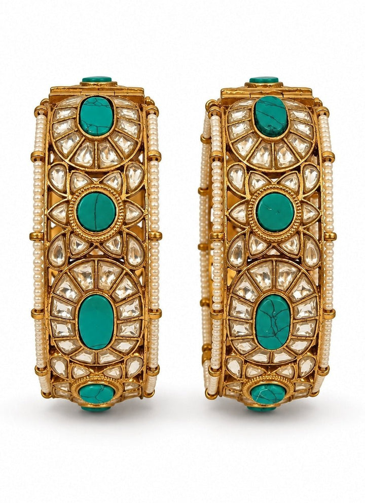 Vivinia By Vidhi Mehra Turquoise Kundan Pearl BanglesFabilicious Fashion