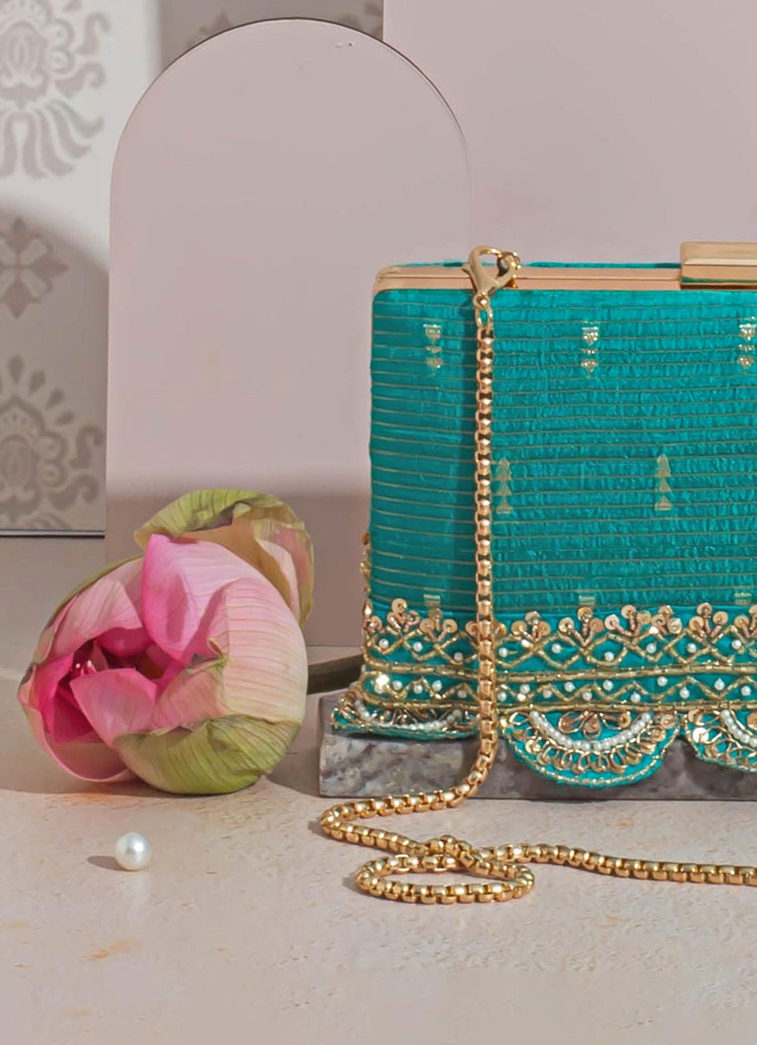 Turquoise Woven Clutch AMYRA - Fabilicious Fashion