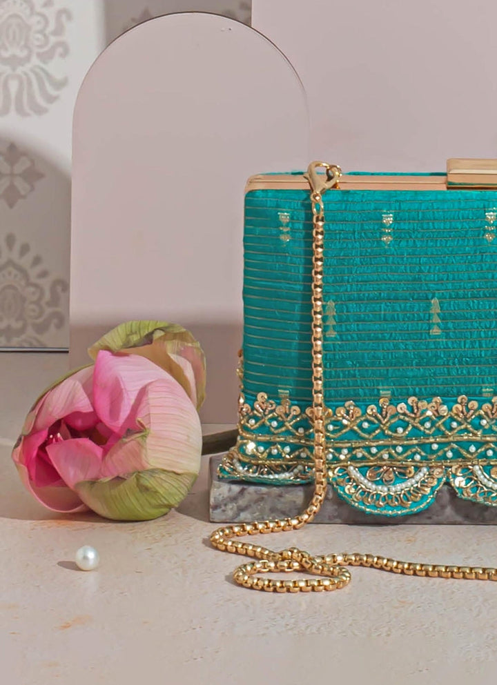 Turquoise Woven Clutch AMYRA - Fabilicious Fashion
