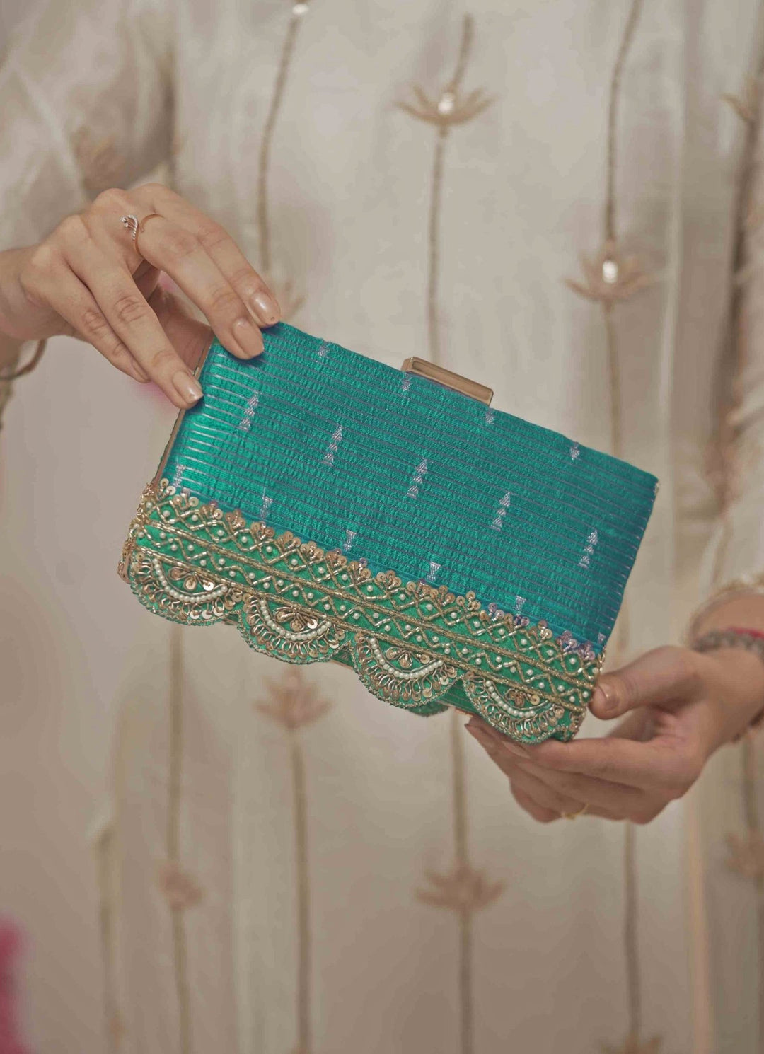 Turquoise Woven Clutch AMYRA - Fabilicious Fashion