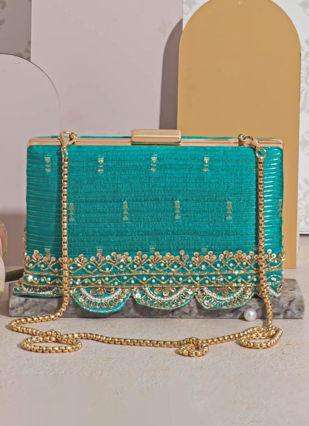 Turquoise Woven Clutch AMYRA - Fabilicious Fashion