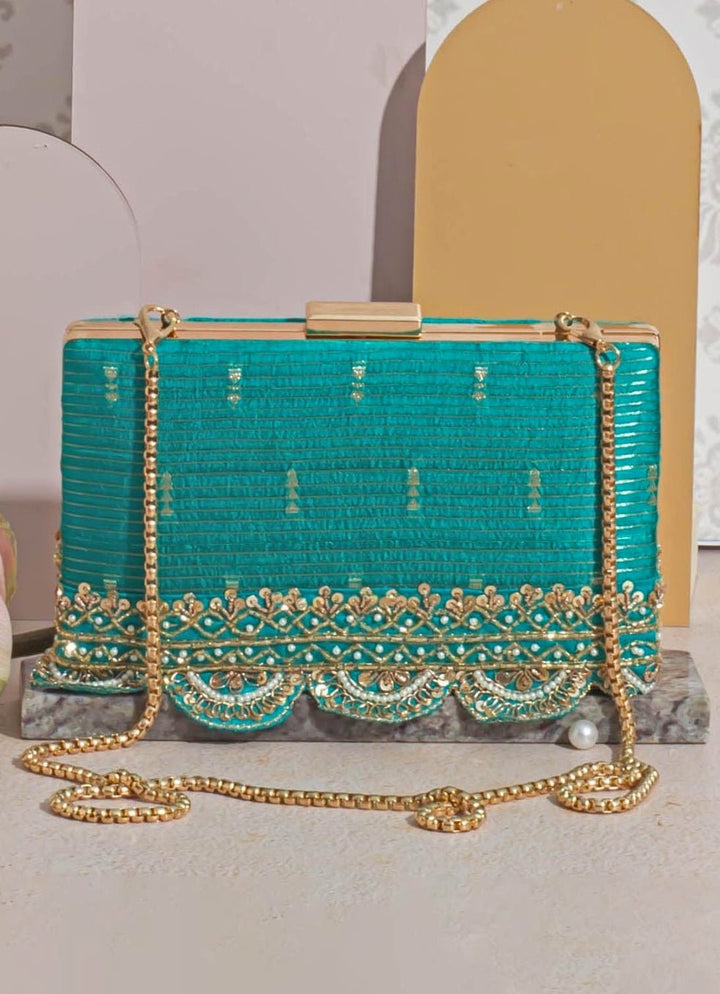 Turquoise Woven Clutch AMYRA - Fabilicious Fashion