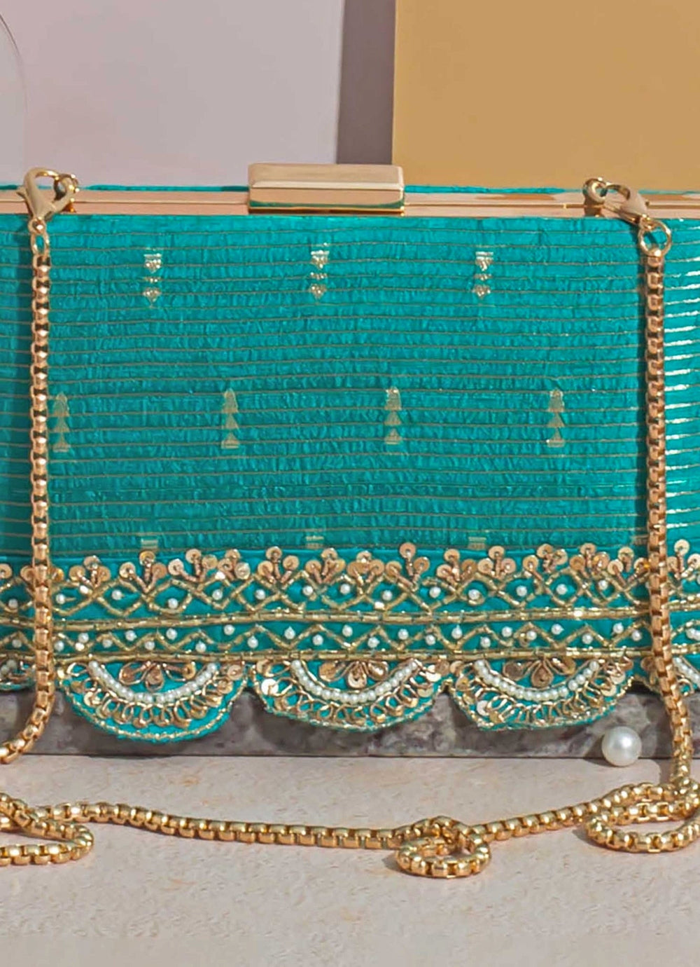 Turquoise Woven Clutch AMYRA - Fabilicious Fashion