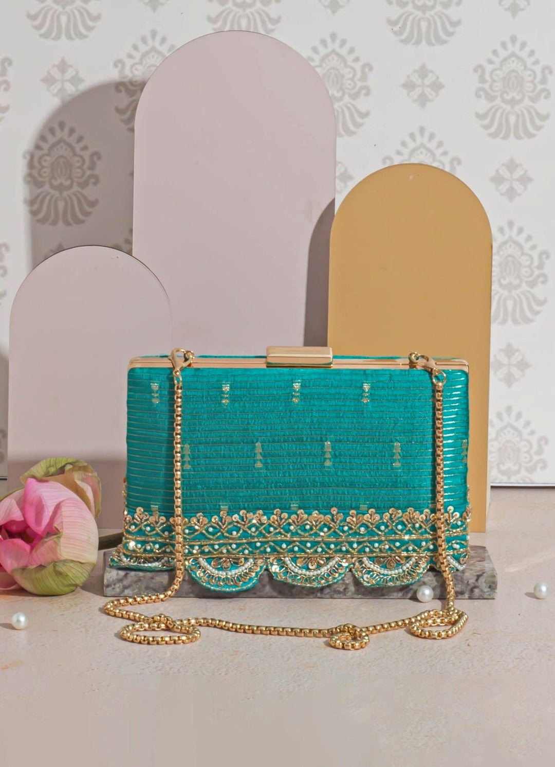 Turquoise Woven Clutch AMYRA - Fabilicious Fashion