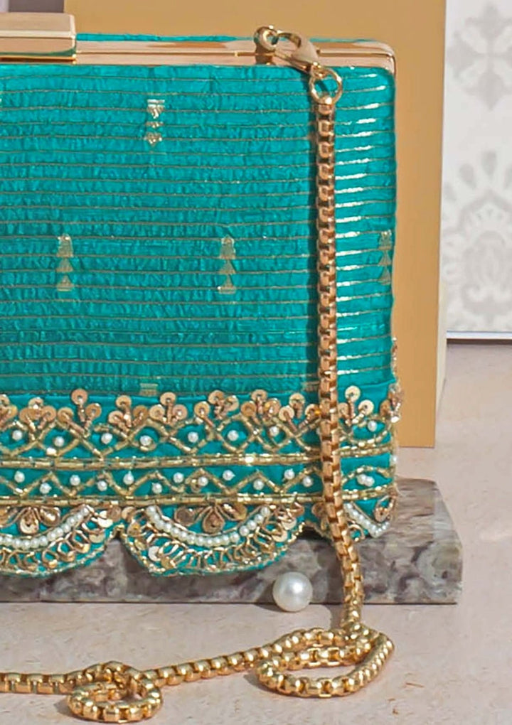Turquoise Woven Clutch AMYRA - Fabilicious Fashion