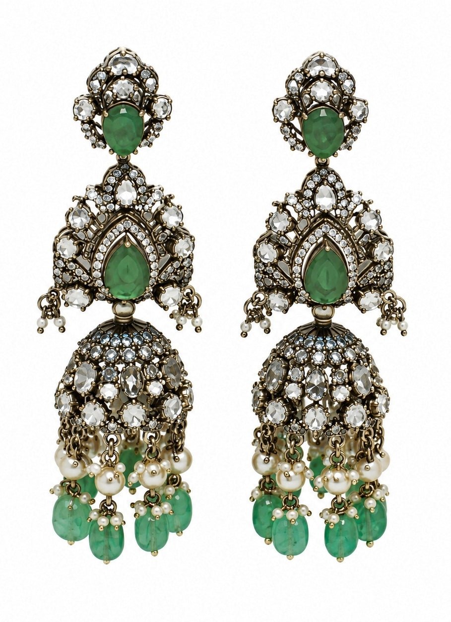 Vivinia By Vidhi Mehra Two Layer Emerald Moissanite Polki Necklace SetFabilicious Fashion