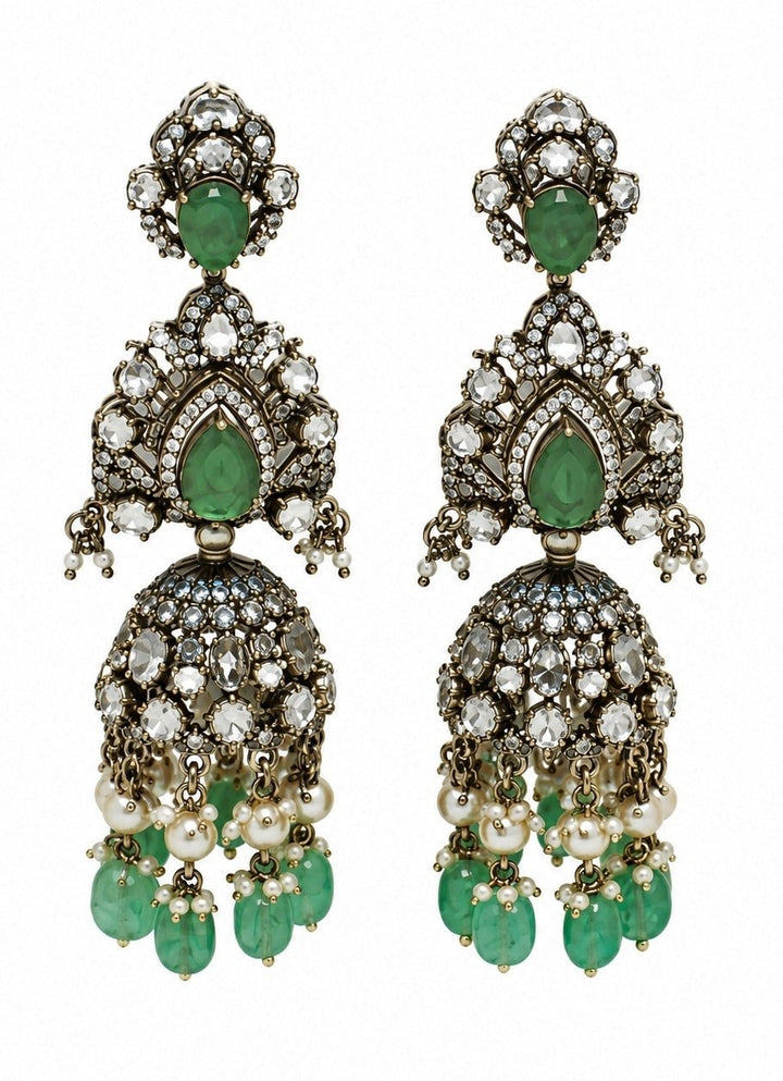 Vivinia By Vidhi Mehra Two Layer Emerald Moissanite Polki Necklace SetFabilicious Fashion