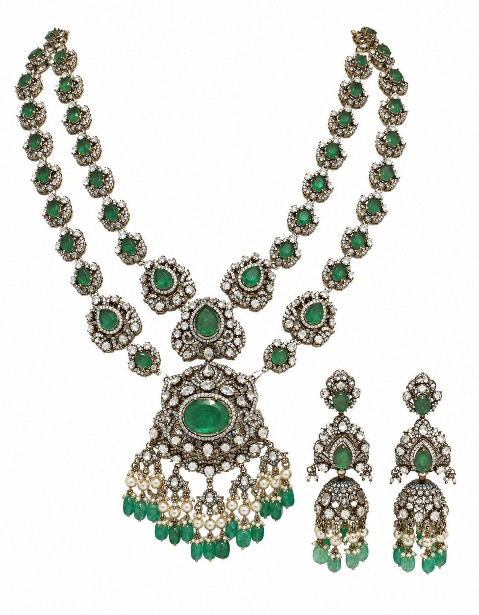Vivinia By Vidhi Mehra Two Layer Emerald Moissanite Polki Necklace SetFabilicious Fashion
