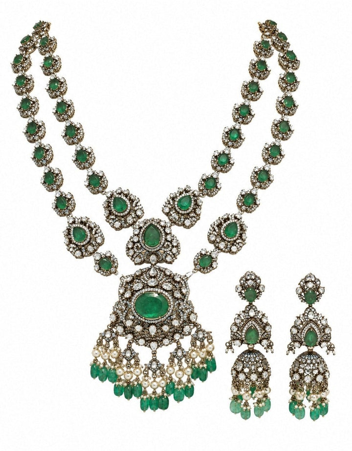 Vivinia By Vidhi Mehra Two Layer Emerald Moissanite Polki Necklace SetFabilicious Fashion