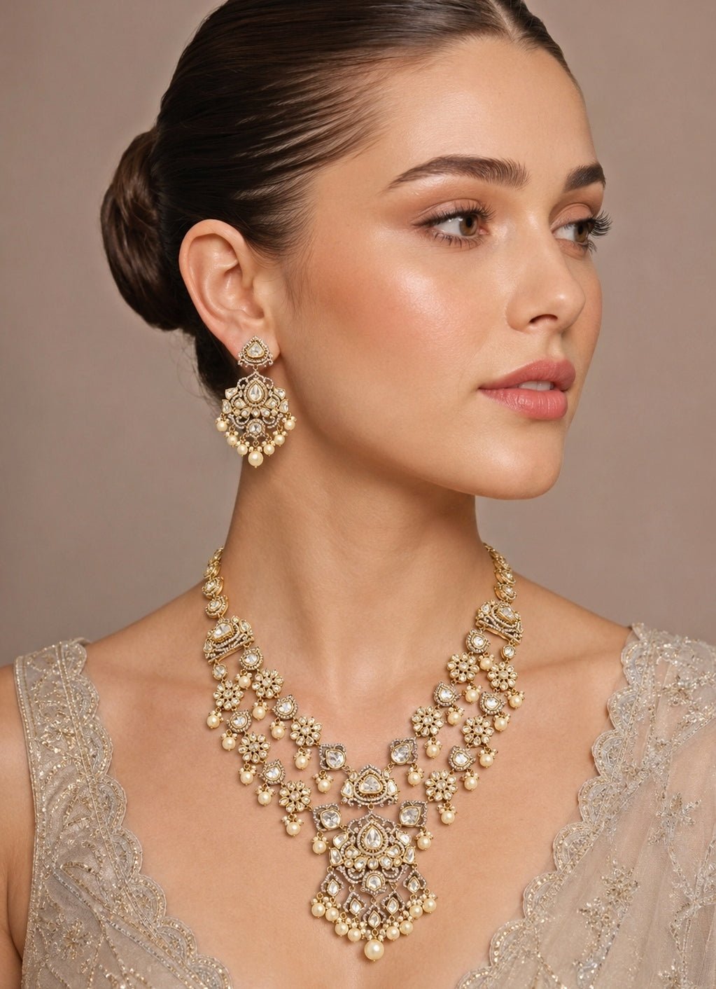 Zevar by Geeta Two Layer Kundan And Polki Necklace SetFabilicious Fashion