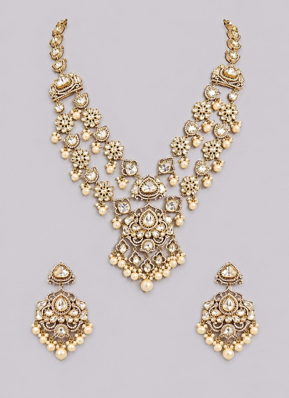 Zevar by Geeta Two Layer Kundan And Polki Necklace SetFabilicious Fashion