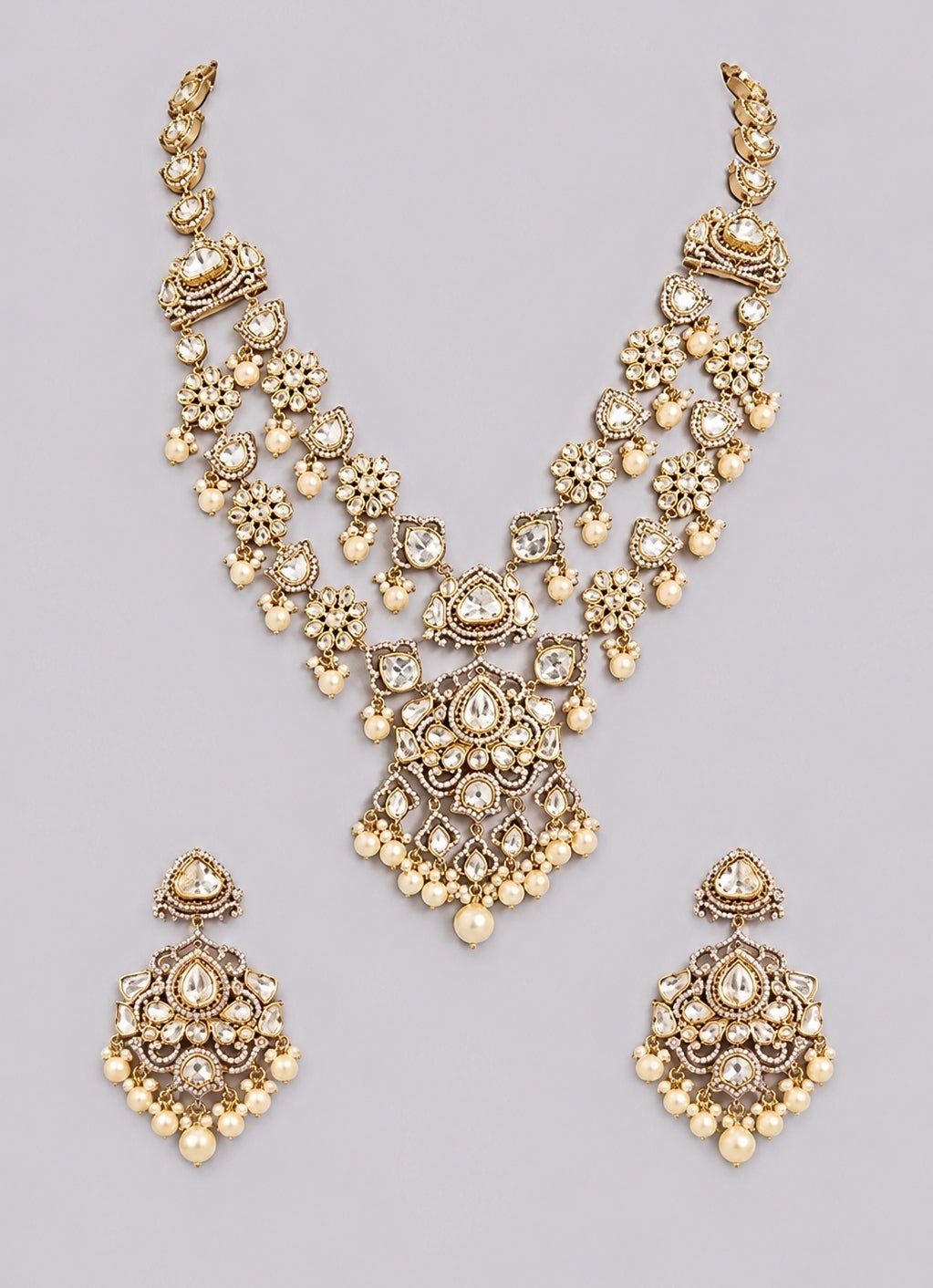 Zevar by Geeta Two Layer Kundan And Polki Necklace SetFabilicious Fashion