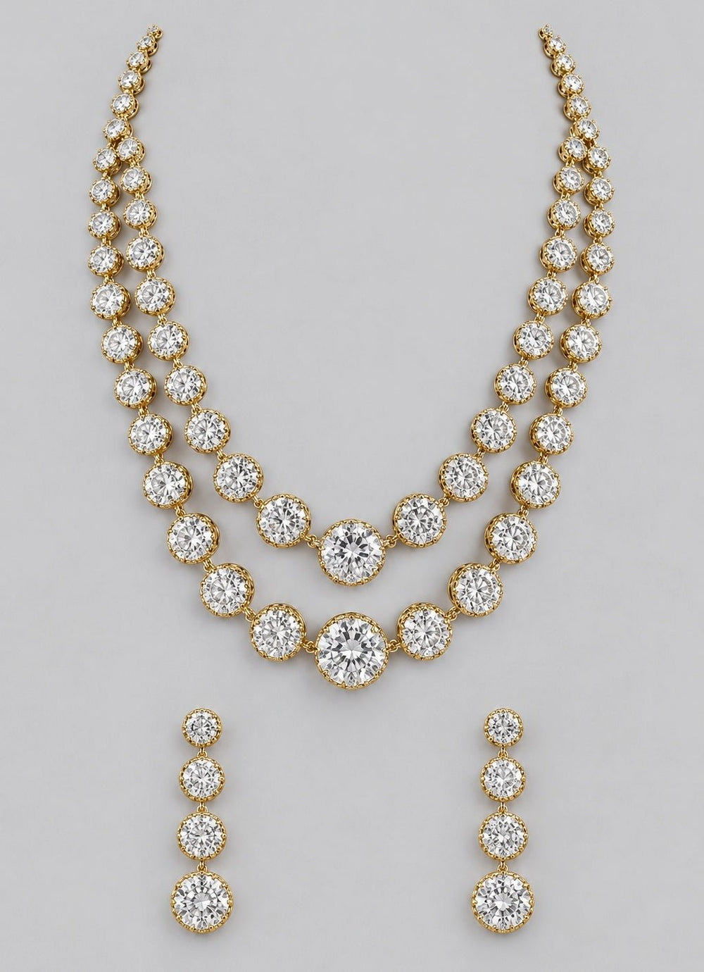 Zevar by Geeta Two Layer Long Diamond Necklace SetFabilicious Fashion