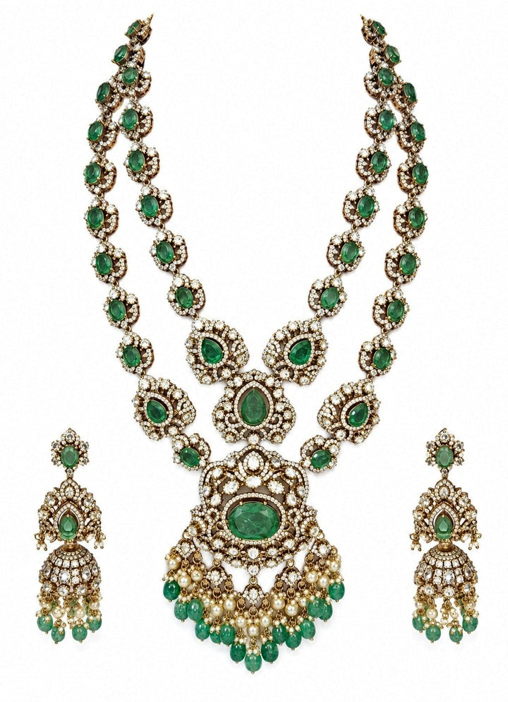 Vivinia By Vidhi Mehra Two Layer Sage Green Moissanite Necklace SetFabilicious Fashion