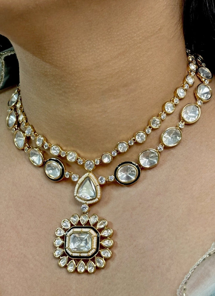 Naymee Two Line Polki Gold Necklace SetFabilicious Fashion