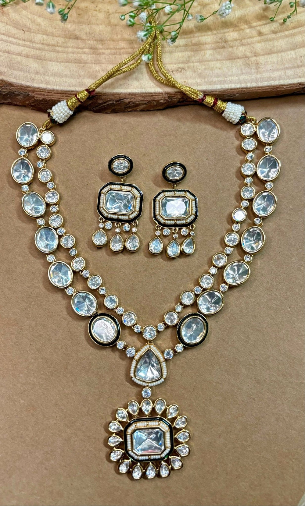 Naymee Two Line Polki Gold Necklace SetFabilicious Fashion