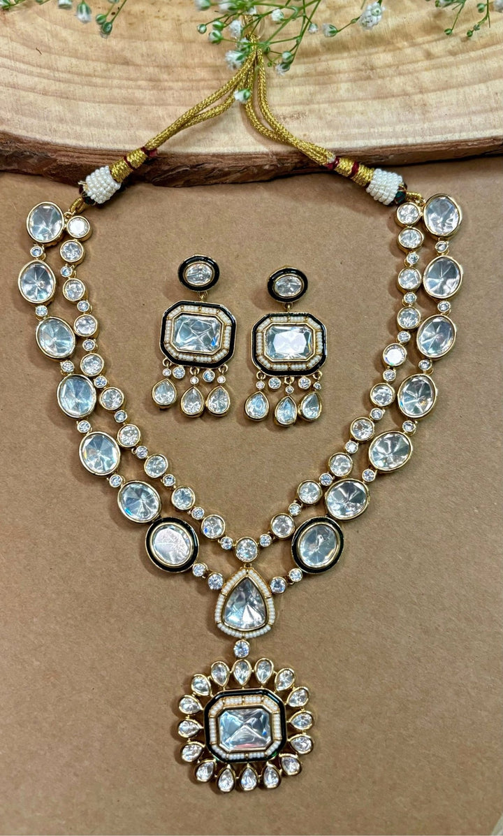 Naymee Two Line Polki Gold Necklace SetFabilicious Fashion