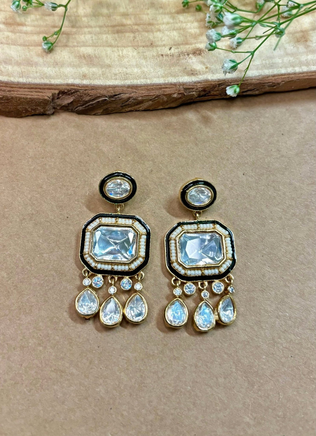 Naymee Two Line Polki Gold Necklace SetFabilicious Fashion